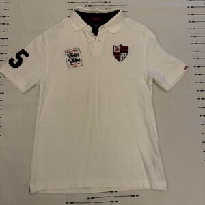 Tommy Hilfiger White Polo with Crest Patch and Sleeve Number